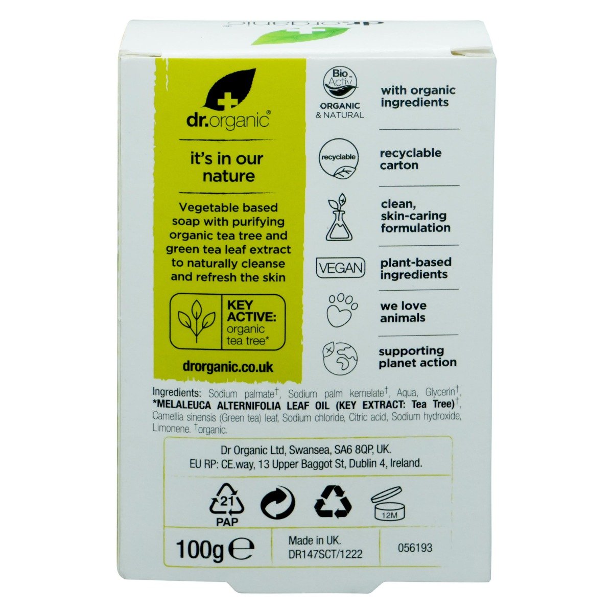 Dr. Organic Tea Tree Soap 100 gm | With organic Tea Tree & Green Tea Leaf Extract | Cleansing, Exfoliating, Purifying | For Oily & Problem Skin, Pack of 1 Dr. Organic Tea Tree Soap 100 gm | With organic Tea Tree & Green Tea Leaf Extract | Cleansing, Exfoliating, Purifying | For Oily & Problem Skin, Pack of 1