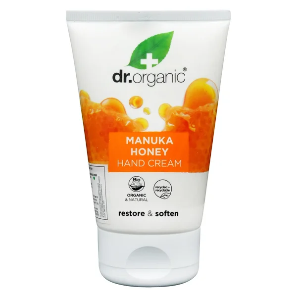 Dr. Organic Manuka Honey Hand Cream 125 ml | With Manuka Honey &amp; Cocoa Butter | Moisturising, Restoring &amp; Nourishing | For Dry Skin, Pack of 1