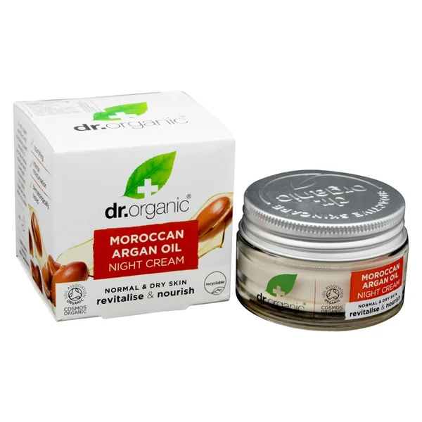 Dr. Organic Moroccan Argan Oil Night Cream 50 ml | Skin Revitalising &amp; Nourishing Cream | Intense Hydration | For Normal &amp; Dry Skin, Pack of 1