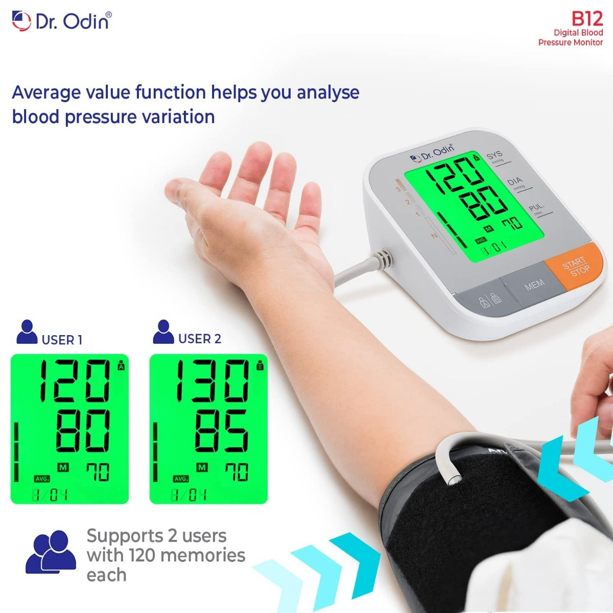 Dr. Odin B12 Fully Automatic Digital Blood Pressure Monitor, 1 Count, Pack of 1 Dr. Odin B12 Fully Automatic Digital Blood Pressure Monitor, 1 Count, Pack of 1