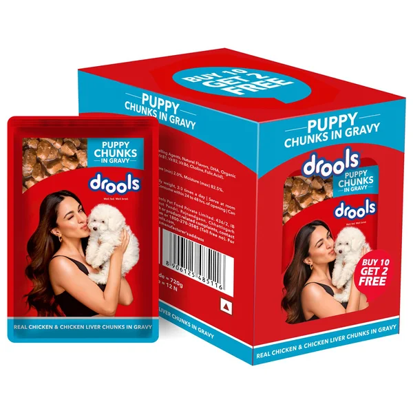 Drools Puppy Chunks In Gravy, 10X60 gm Pouches, Pack of 1
