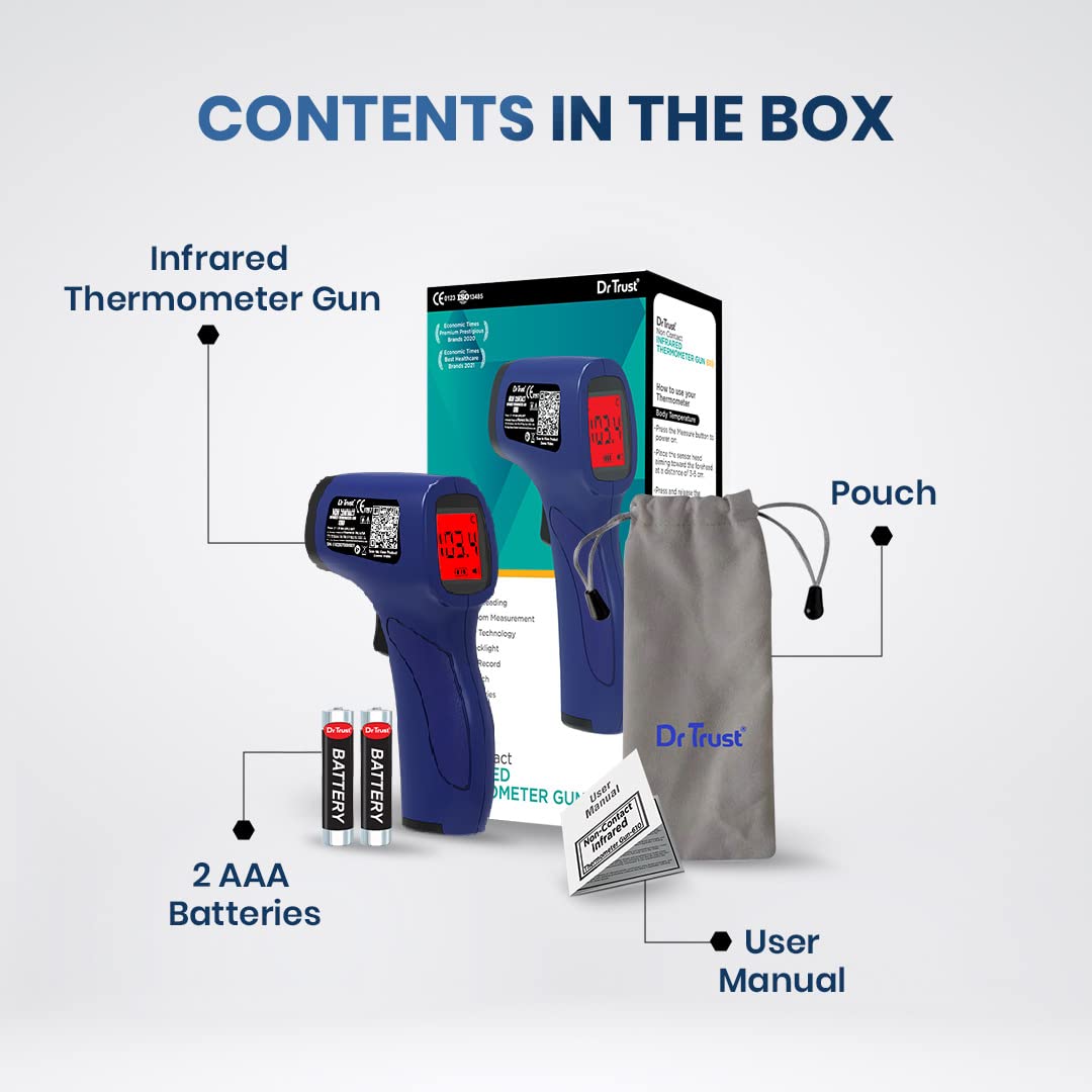 Dr Trust (USA) Clinical Digital Non Contact Infrared Forehead Thermometer Gun-610 (Blue), 1 Count, Pack of 1 Dr Trust (USA) Clinical Digital Non Contact Infrared Forehead Thermometer Gun-610 (Blue), 1 Count, Pack of 1