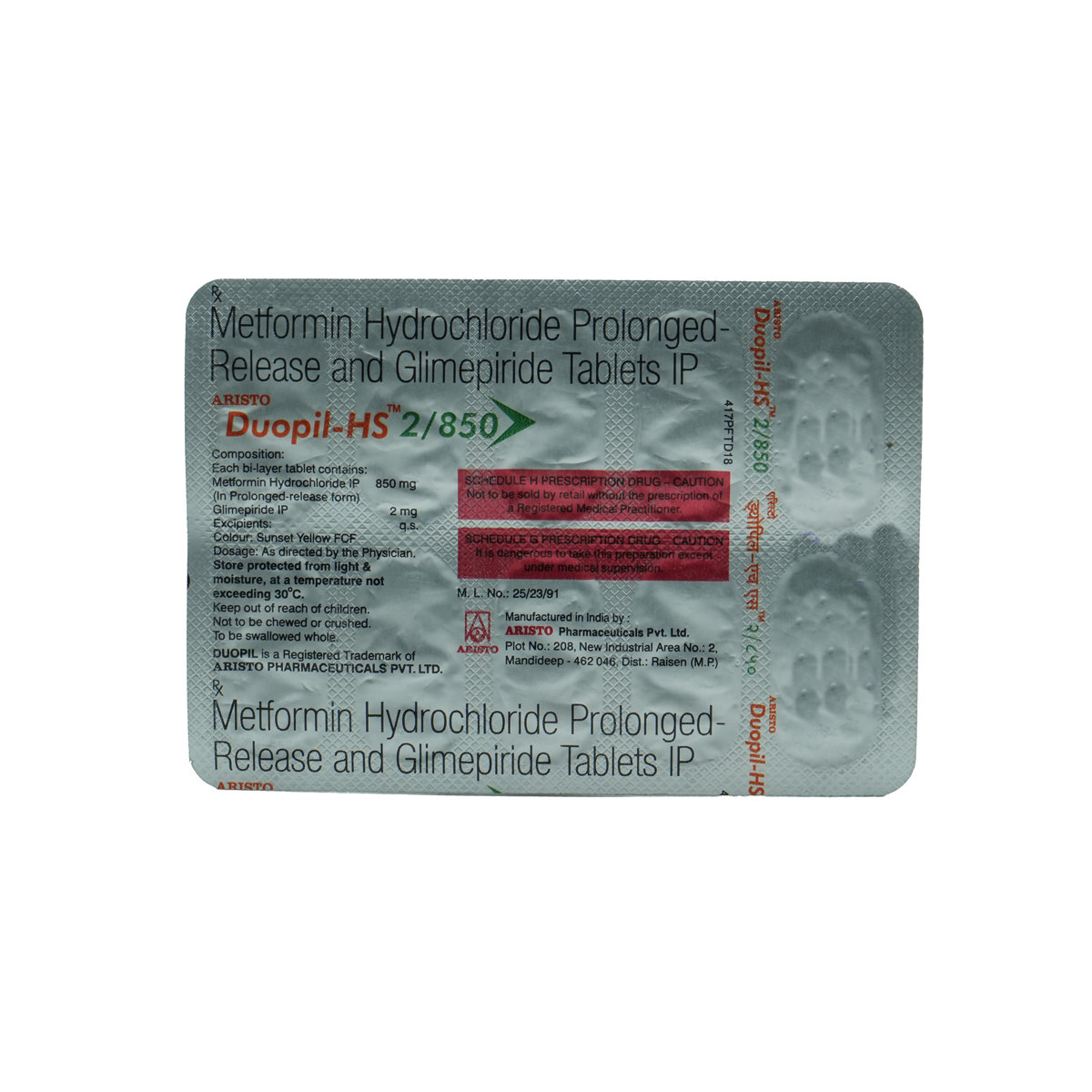 Duopil-HS 2/850 Tablet 10's, Pack of 10 TABLETS Duopil-HS 2/850 Tablet 10's, Pack of 10 TABLETS