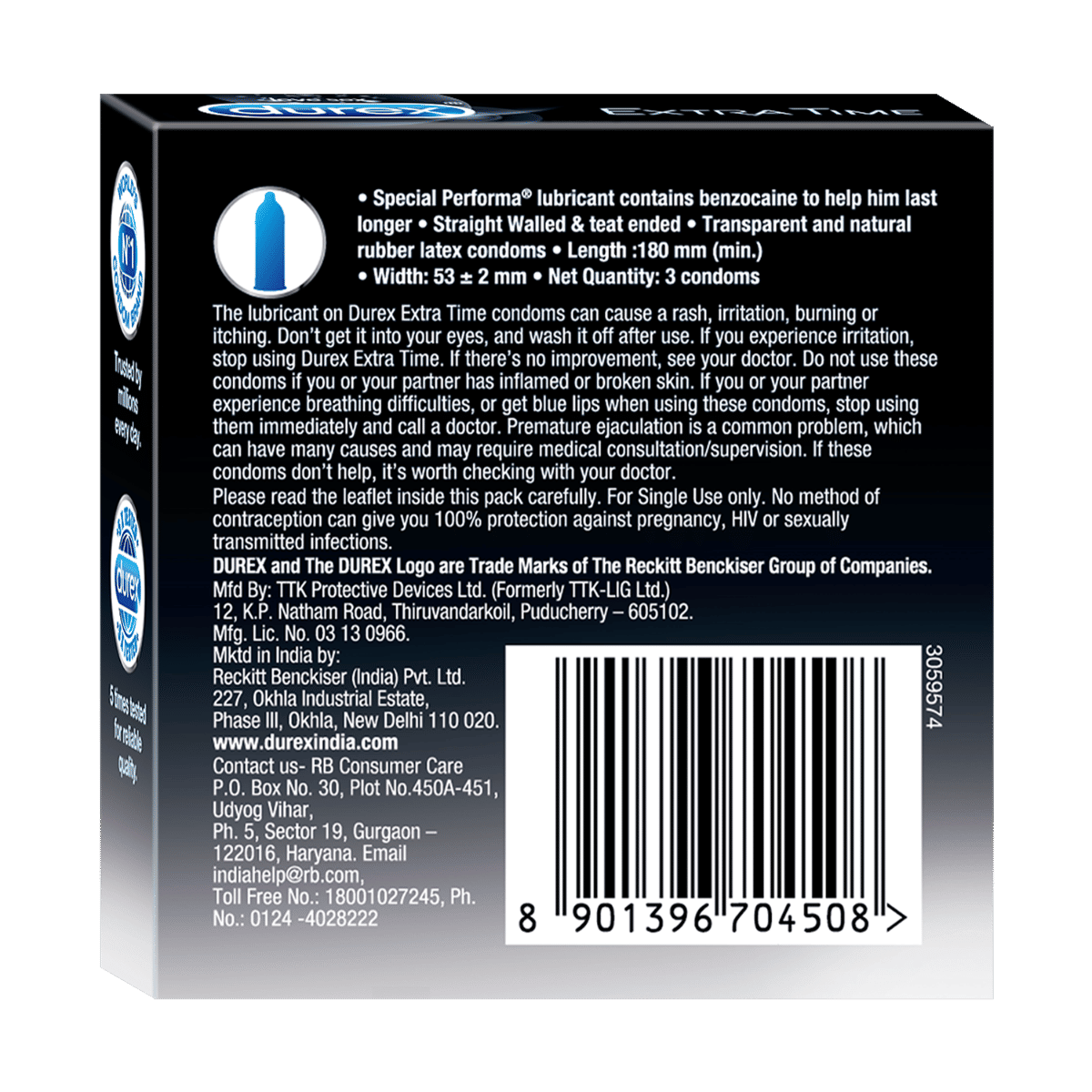 Durex Extra Time Condoms, 3 Count, Pack of 1 Durex Extra Time Condoms, 3 Count, Pack of 1