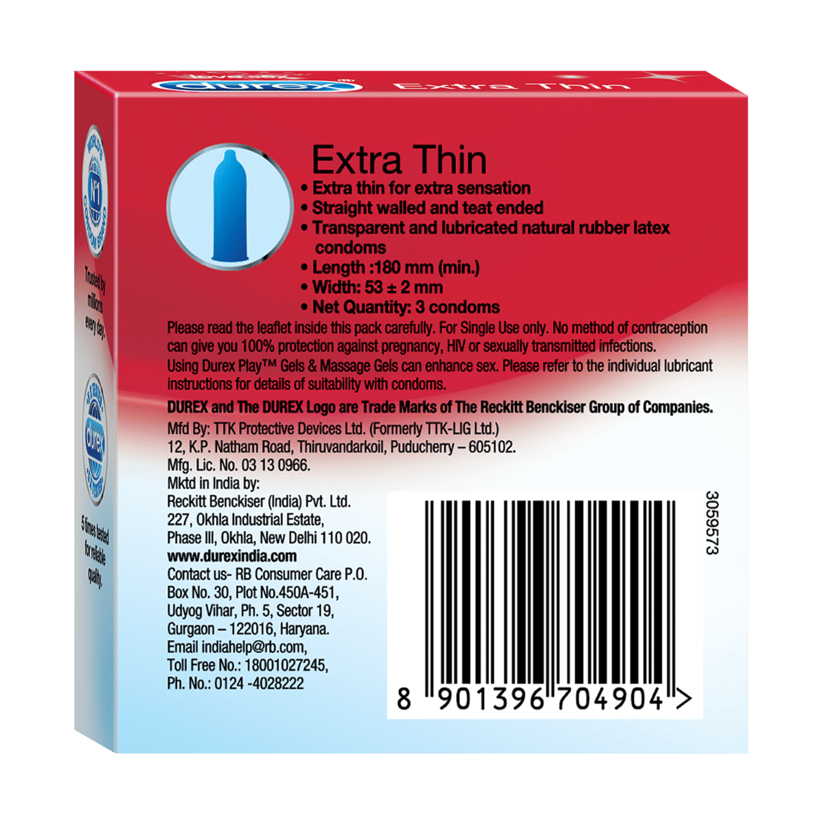 Durex Extra Thin Condoms, 3 Count, Pack of 1 Durex Extra Thin Condoms, 3 Count, Pack of 1