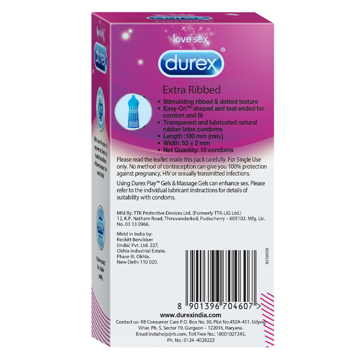 Durex Extra Ribbed Condoms, 10 Count, Pack of 1 Durex Extra Ribbed Condoms, 10 Count, Pack of 1