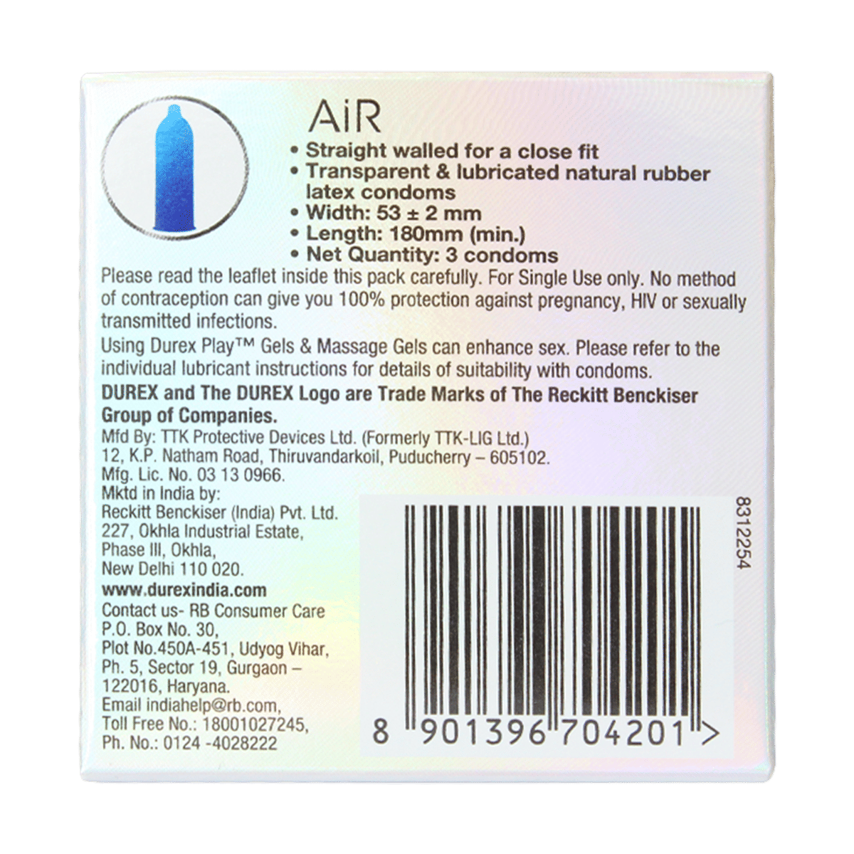 Durex Air Ultra Thin Condoms, 3 Count, Pack of 1 Durex Air Ultra Thin Condoms, 3 Count, Pack of 1