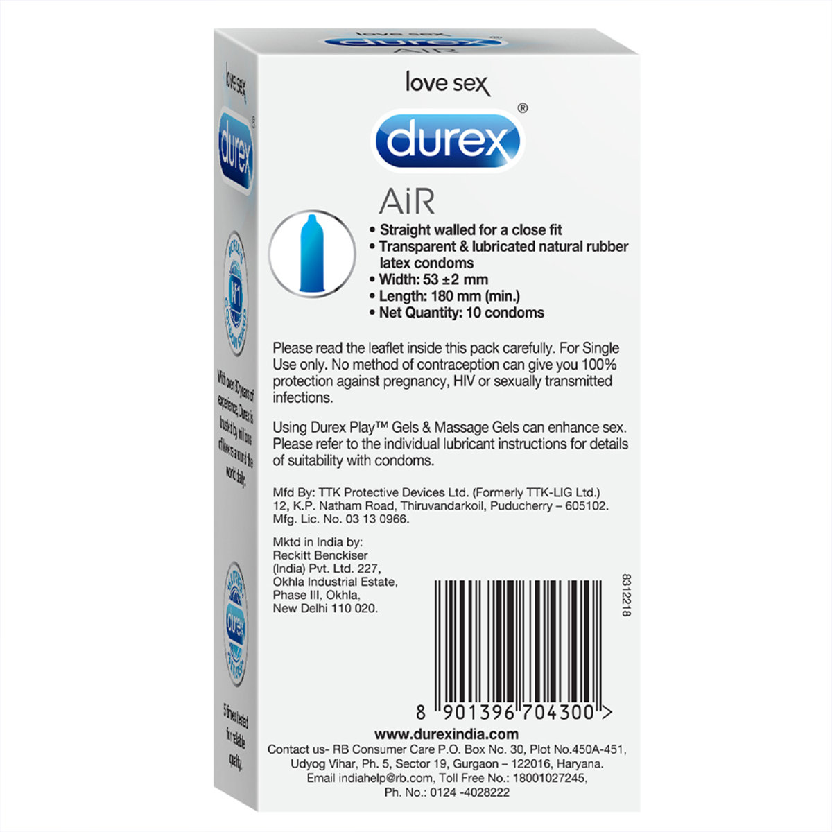 Durex Air Ultra Thin Condoms, 10 Count, Pack of 1 Durex Air Ultra Thin Condoms, 10 Count, Pack of 1