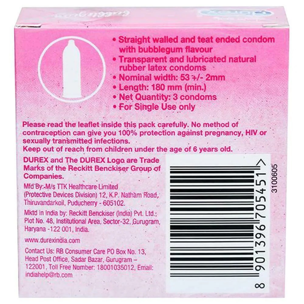 Durex Bubblegum Flavoured Condoms, 3 Count, Pack of 1 Durex Bubblegum Flavoured Condoms, 3 Count, Pack of 1