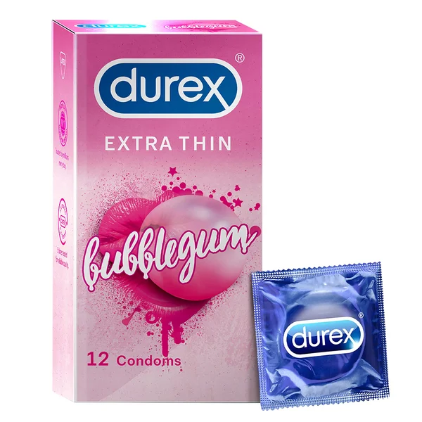 Durex Extra Thin Bubblegum Flavour Condoms, 12 Count, Pack of 1