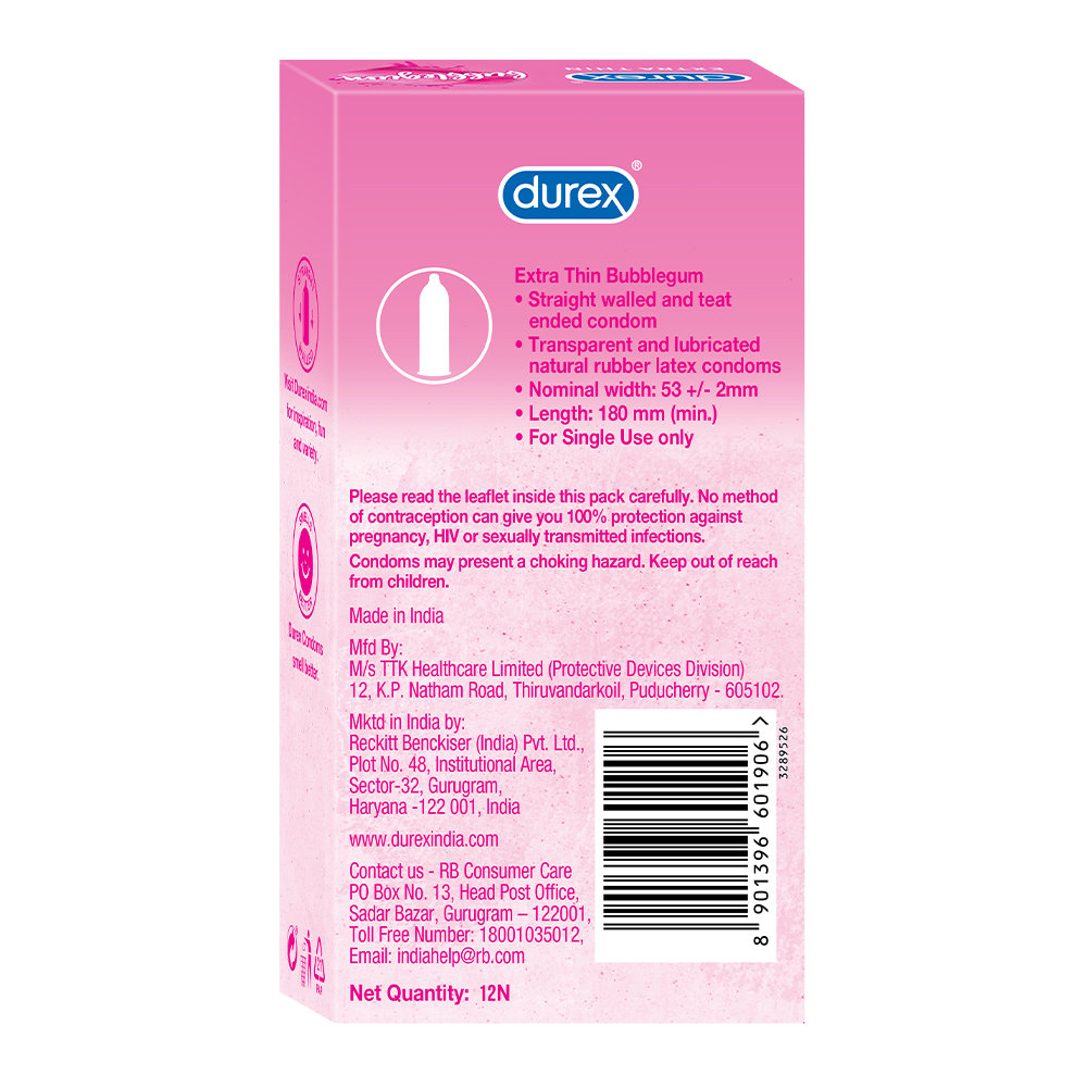 Durex Extra Thin Bubblegum Condoms, 12 Count, Pack of 1 Durex Extra Thin Bubblegum Condoms, 12 Count, Pack of 1
