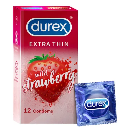 Durex Extra Thin Wild Strawberry Flavoured Condoms, 12 count