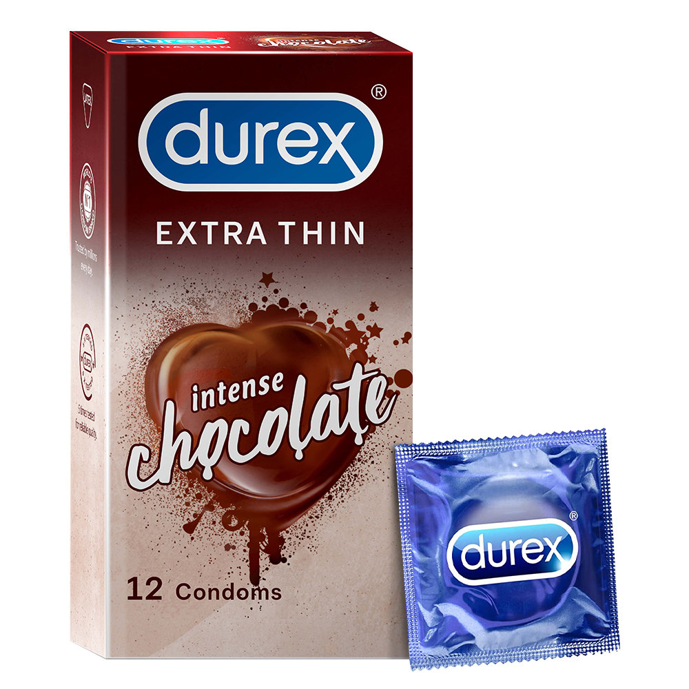 Durex Extra Thin Intense Chocolate Flavour Condoms, 12 Count, Pack of 1 Durex Extra Thin Intense Chocolate Flavour Condoms, 12 Count, Pack of 1