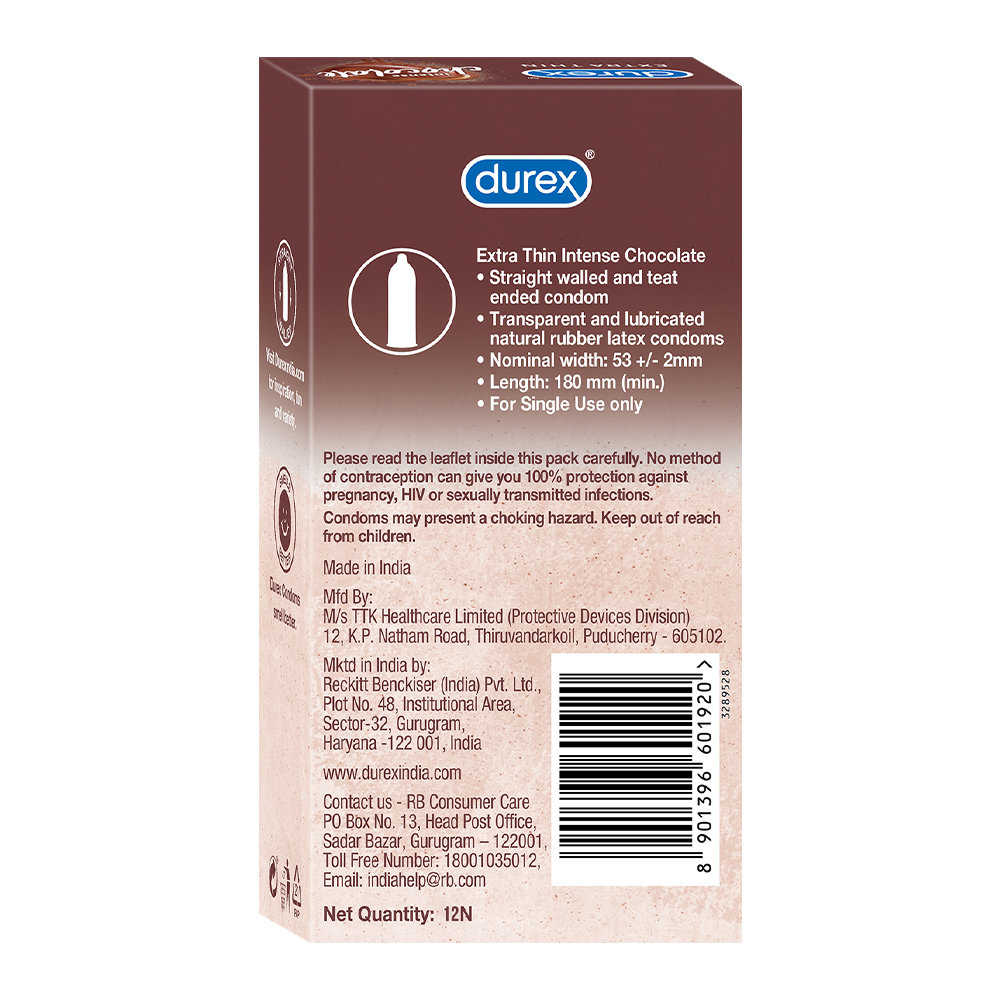 Durex Extra Thin Intense Chocolate Flavour Condoms, 12 Count, Pack of 1 Durex Extra Thin Intense Chocolate Flavour Condoms, 12 Count, Pack of 1