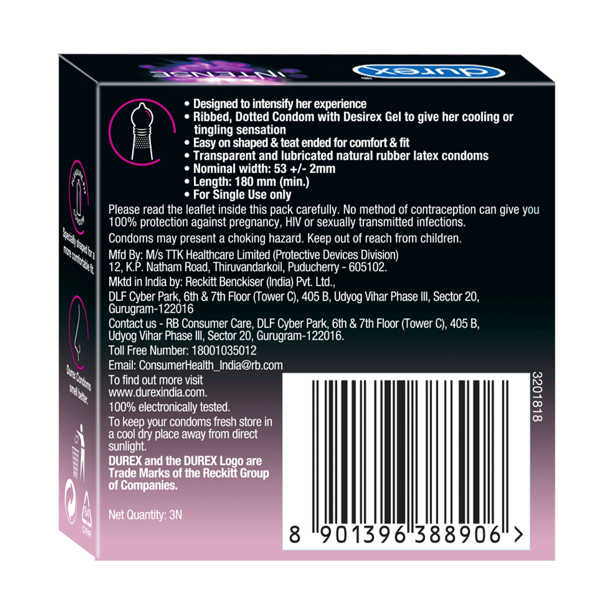 Durex Intense Desirex Gel Condoms, 3 Count, Pack of 1 Durex Intense Desirex Gel Condoms, 3 Count, Pack of 1