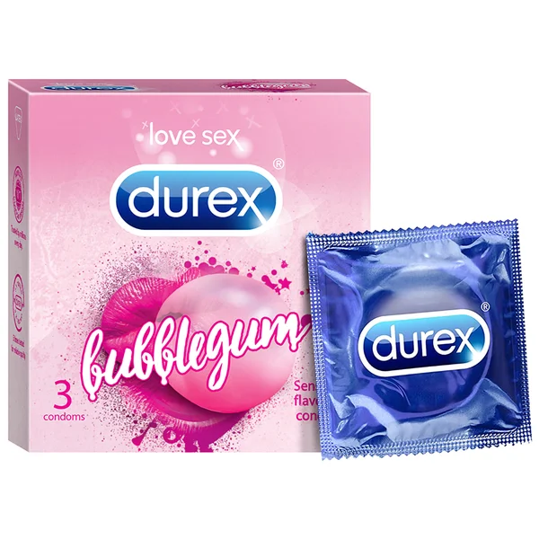 Durex Extra Thin Bubblegum Flavoured Condoms, 3 count