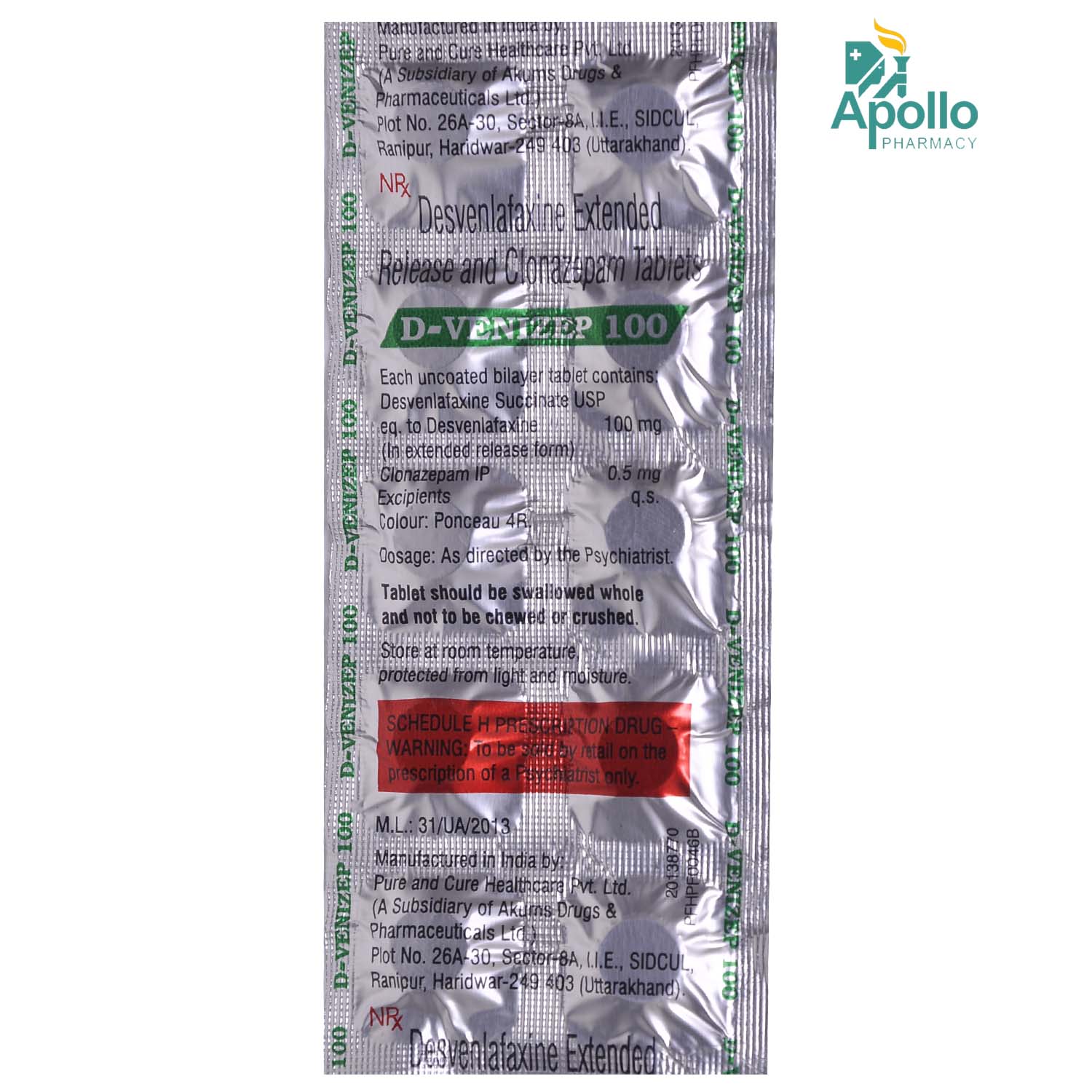 D-Venizep 100 Tablet 10's, Pack of 10 TABLETS D-Venizep 100 Tablet 10's, Pack of 10 TABLETS