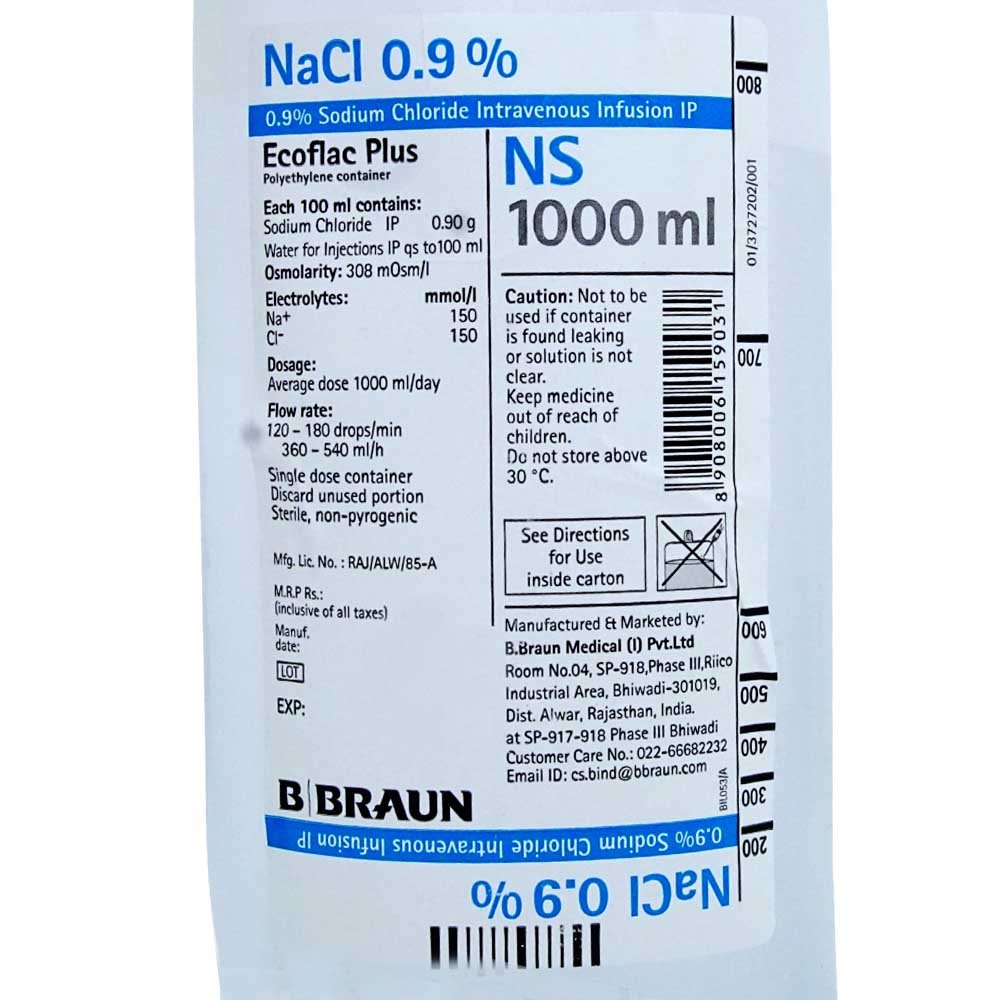 Ecoflac Plus Ns 0.9% 1000Ml, Pack of 1 INJECTION Ecoflac Plus Ns 0.9% 1000Ml, Pack of 1 INJECTION