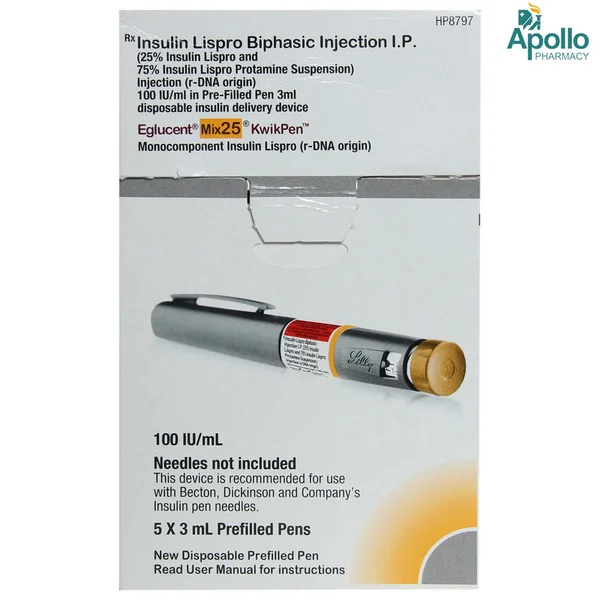 Eglucent Mix 25 Kwikpen 100IU/ml, Pack of 1