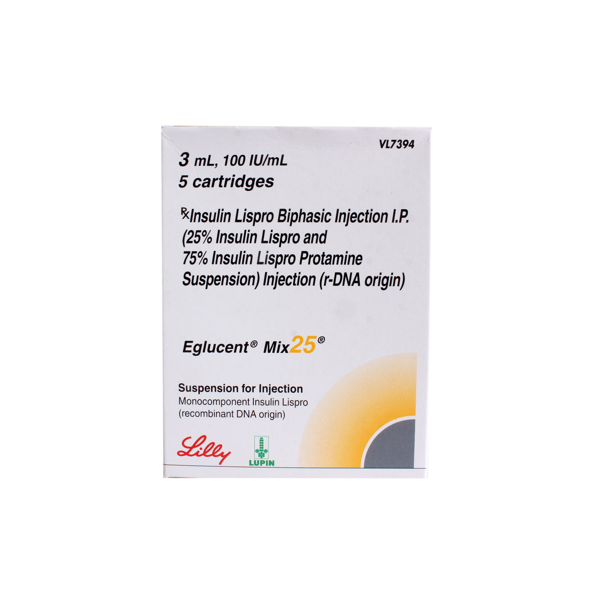 Eglucent Mix 25 100IU/ml Injection 5 x 3 ml, Pack of 5 INJECTIONS