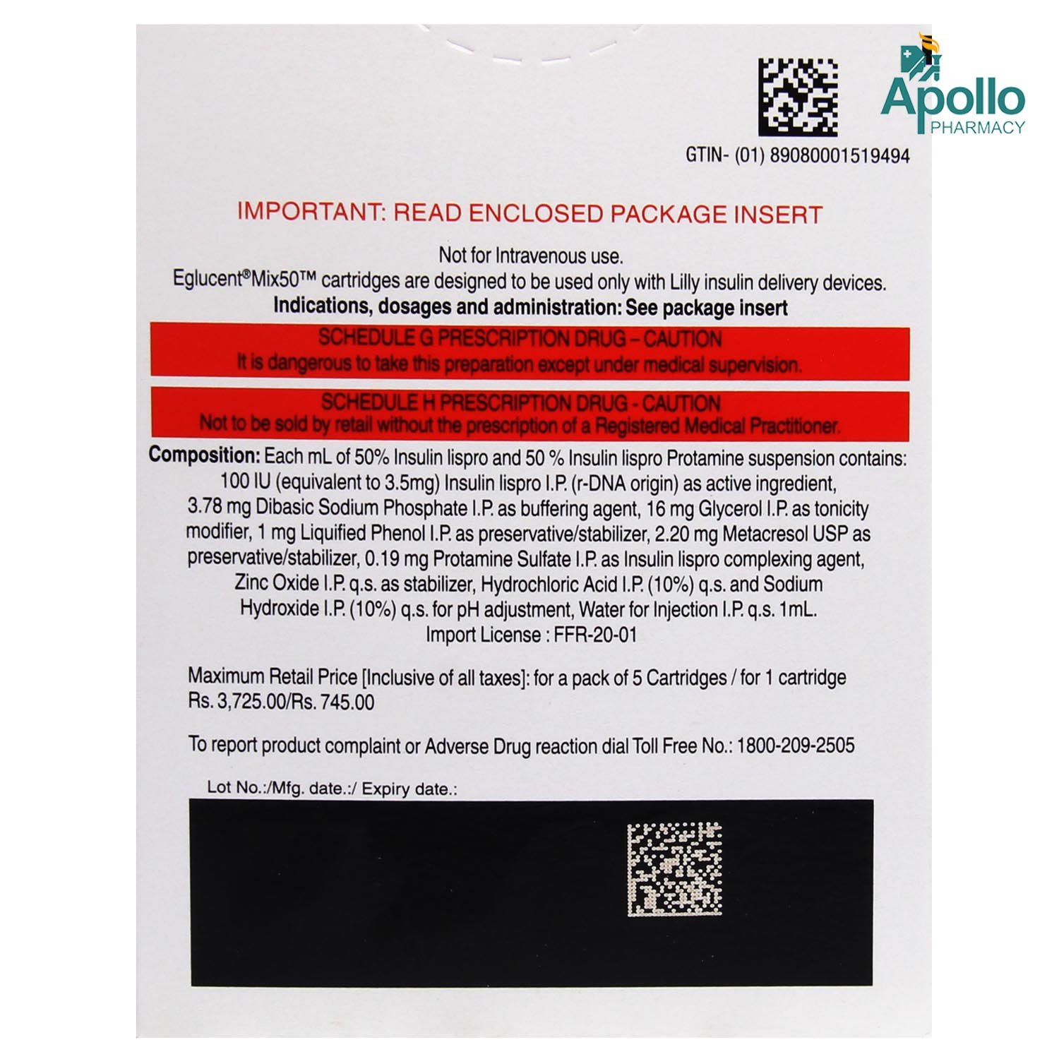 Eglucent Mix 50 100IU/ml Suspension Injection 3 ml, Pack of 1 Eglucent Mix 50 100IU/ml Suspension Injection 3 ml, Pack of 1