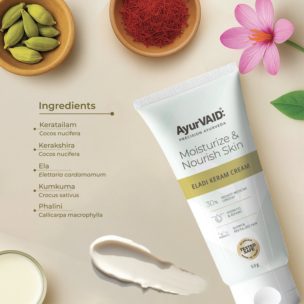 AyurVAID Eladi Keram Cream, 50 gm - Moisturizes & Hydrates Skin , Pack of 1 AyurVAID Eladi Keram Cream, 50 gm - Moisturizes & Hydrates Skin , Pack of 1