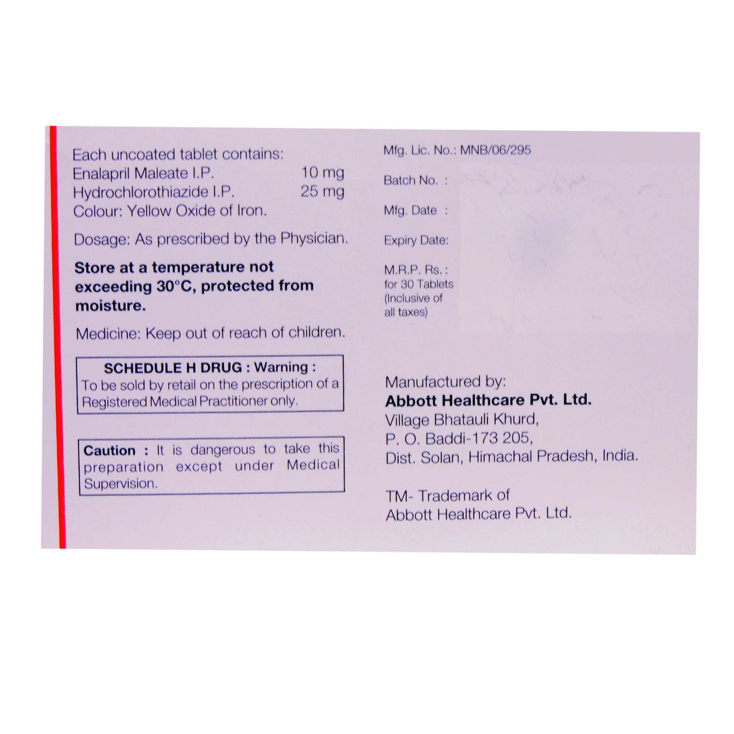 ENACE D 10MG TABLET 30S, Pack of 30 TABLETS ENACE D 10MG TABLET 30S, Pack of 30 TABLETS