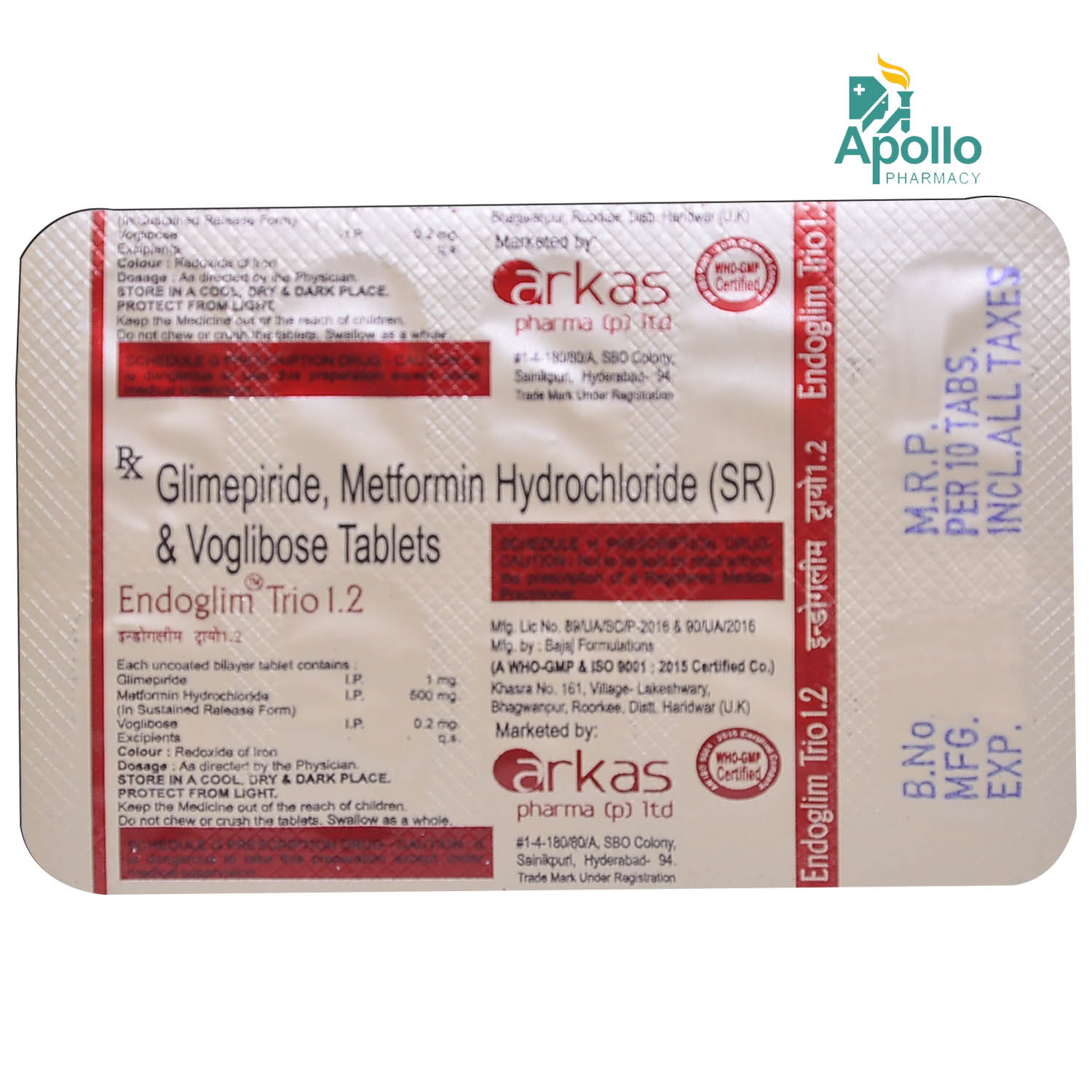 Endoglim Trio 1.2 mg Tablet 10's, Pack of 10 TabletS Endoglim Trio 1.2 mg Tablet 10's, Pack of 10 TabletS