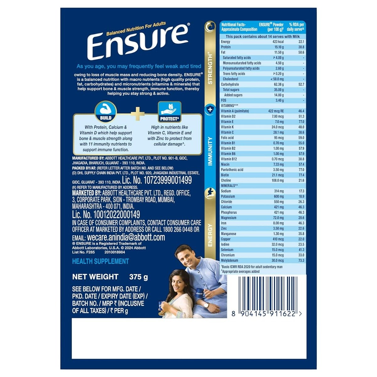 Ensure Complete, Balanced Nutrition Vanilla Flavour Powder for Adults, 375 gm, Pack of 1 Ensure Complete, Balanced Nutrition Vanilla Flavour Powder for Adults, 375 gm, Pack of 1
