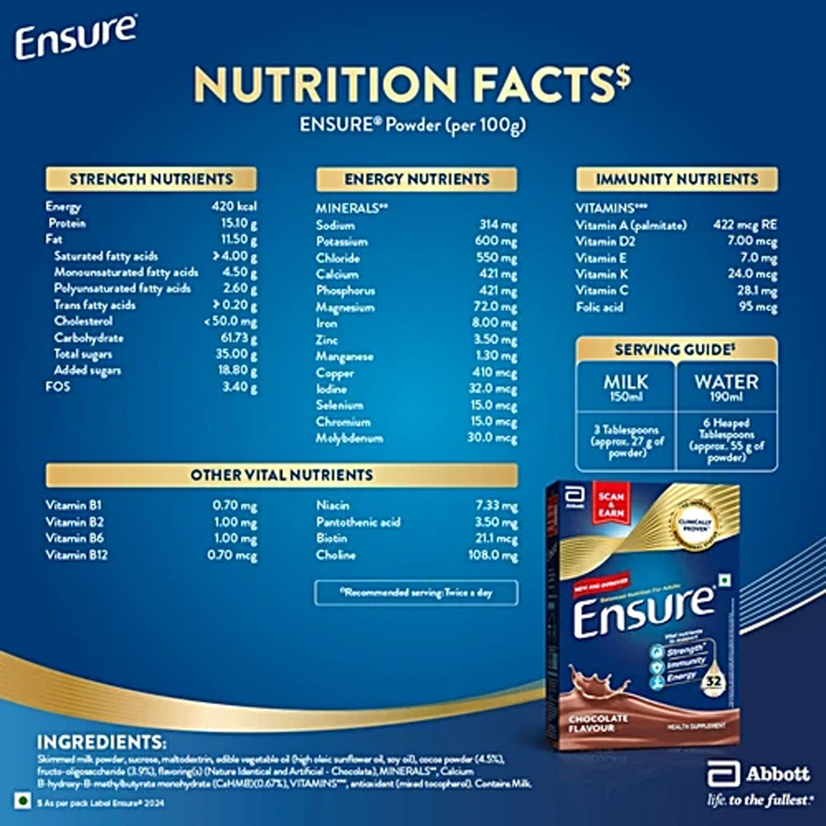 Ensure Balanced Nutrition Chocolate Flavour Powder for Adults, 200 gm, Pack of 1 Ensure Balanced Nutrition Chocolate Flavour Powder for Adults, 200 gm, Pack of 1