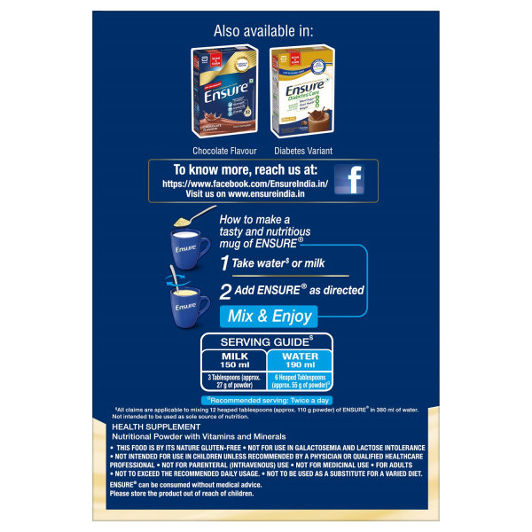 Ensure Vanilla Flavour Powder for Adults Now with HMB, 1.9 kg, Pack of 1 Ensure Vanilla Flavour Powder for Adults Now with HMB, 1.9 kg, Pack of 1