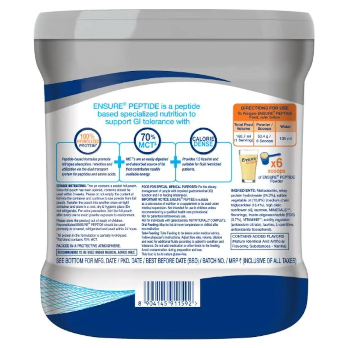 Ensure Peptide Vanilla Flavor Powder, 400 gm Jar, Pack of 1 Ensure Peptide Vanilla Flavor Powder, 400 gm Jar, Pack of 1