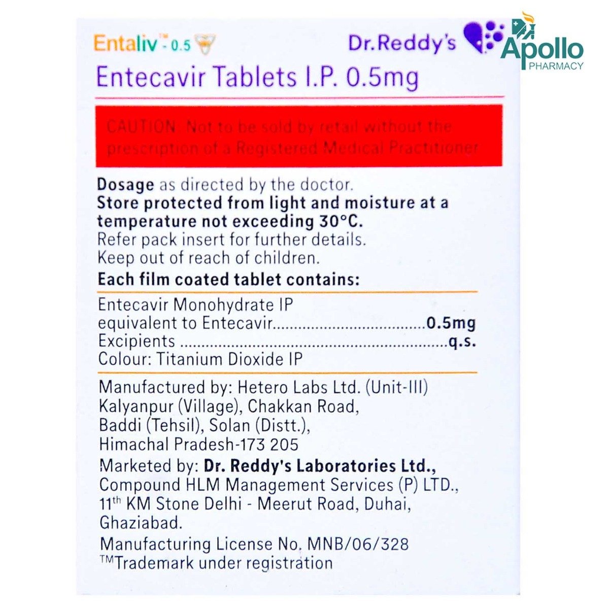 Entaliv 0.5 Tablet 30's, Pack of 1 TABLET Entaliv 0.5 Tablet 30's, Pack of 1 TABLET