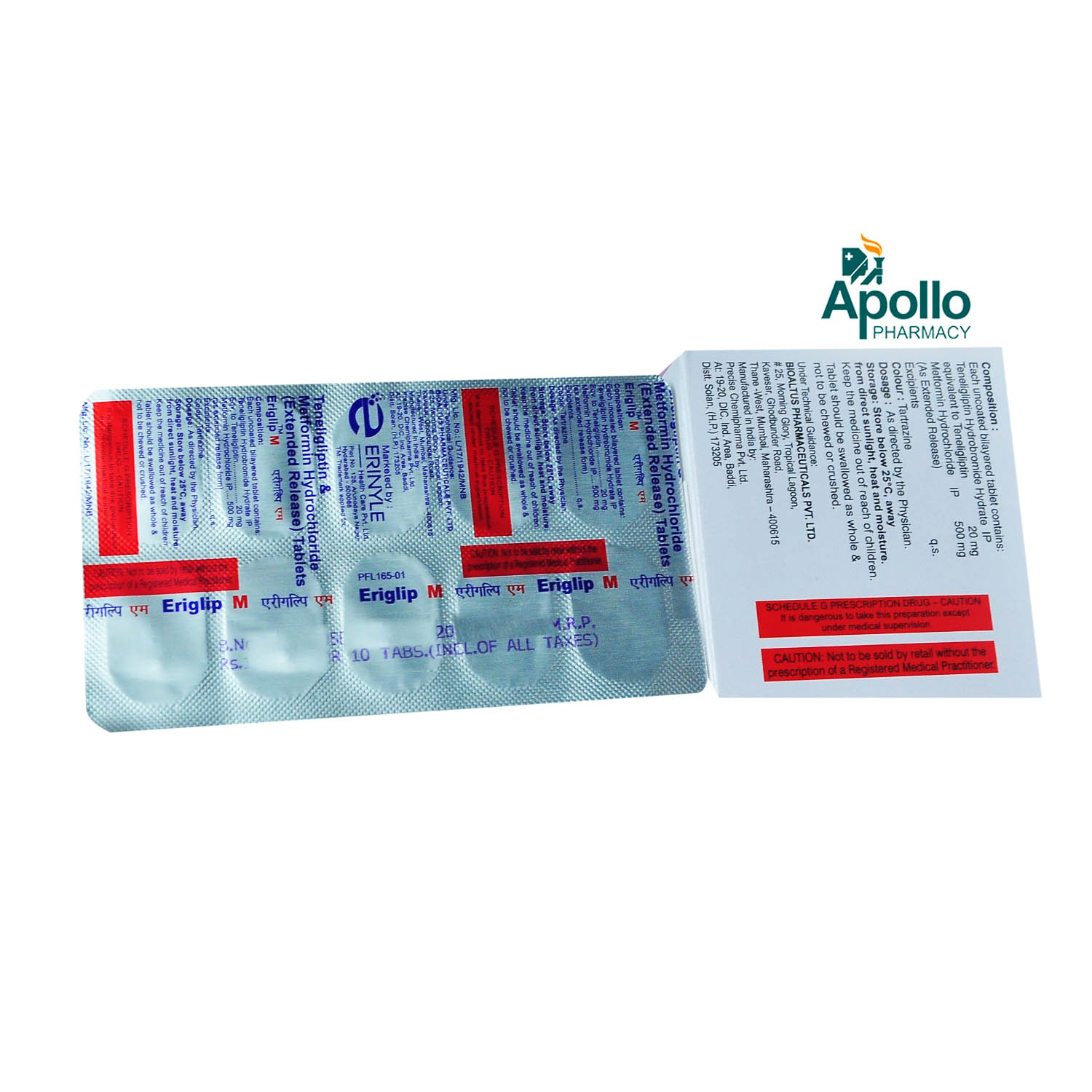 Eriglip M Tablet 10's, Pack of 10 TABLETS Eriglip M Tablet 10's, Pack of 10 TABLETS