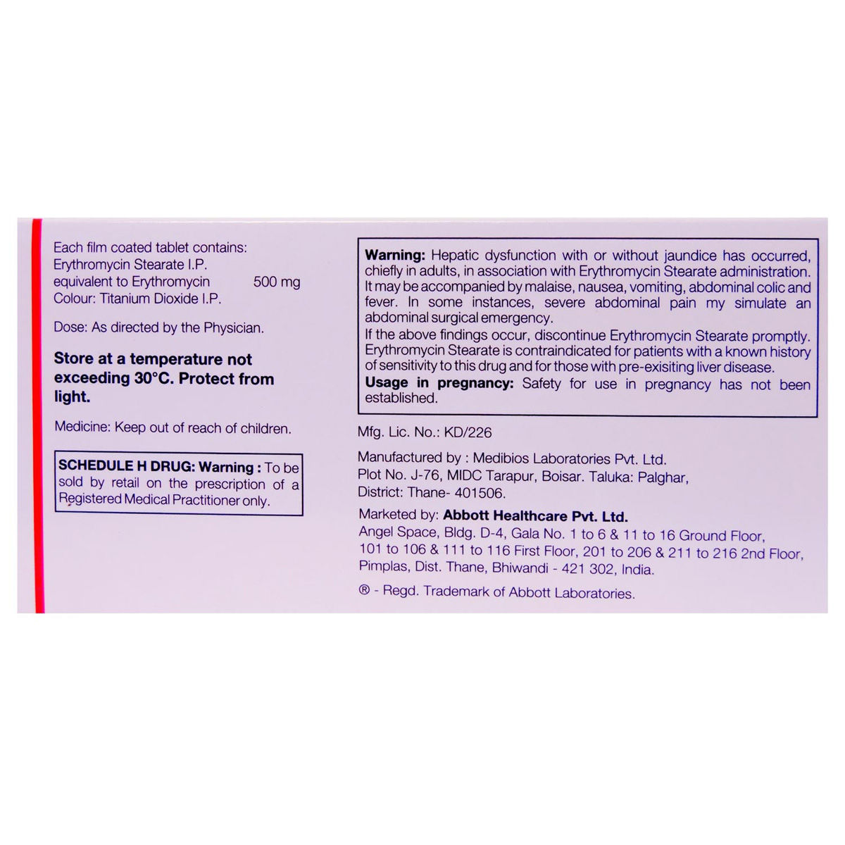 New Erythrocin 500 Tablet 10's Price, Uses, Side Effects, Composition ...