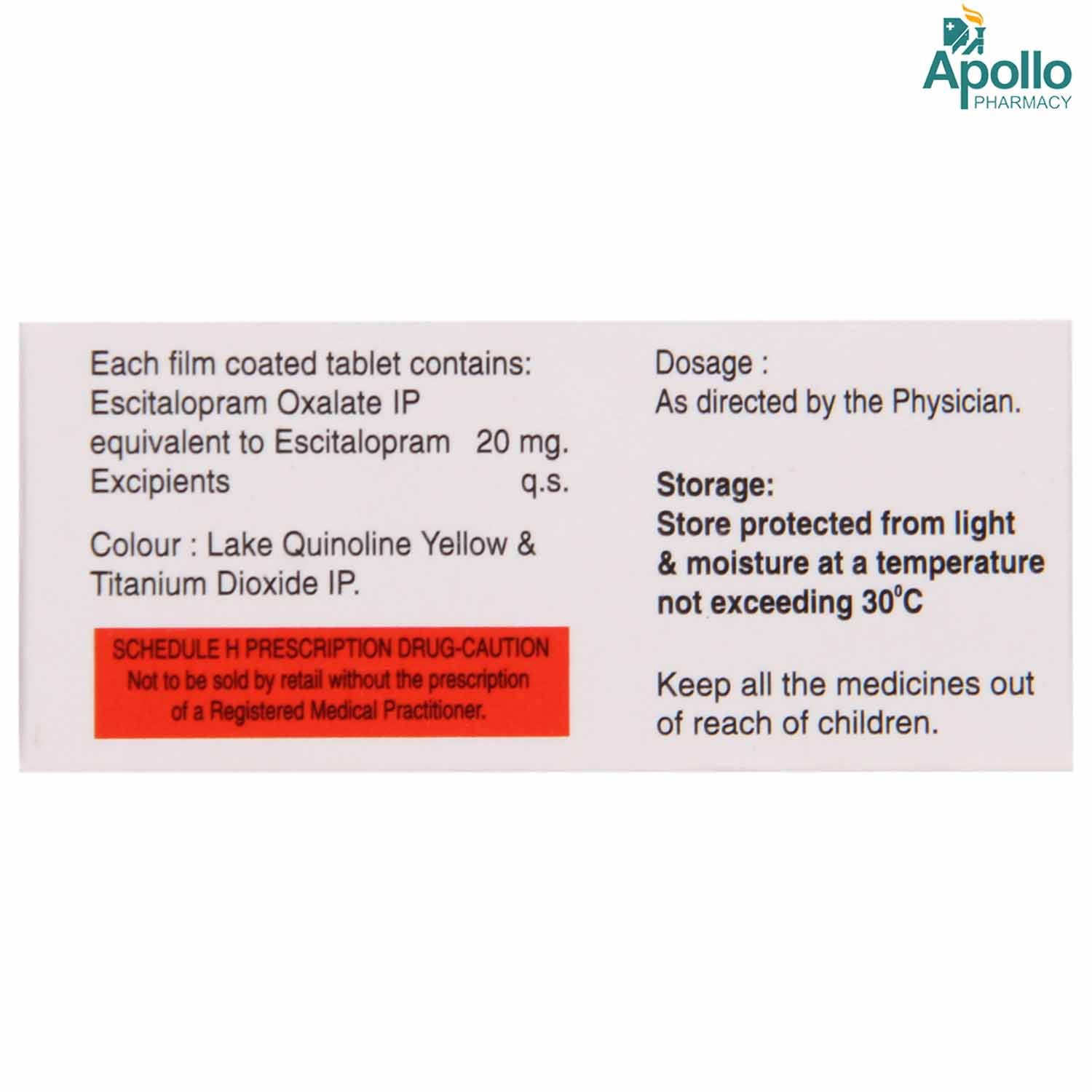 Escipra-20 Tablet 10's, Pack of 10 TABLETS Escipra-20 Tablet 10's, Pack of 10 TABLETS