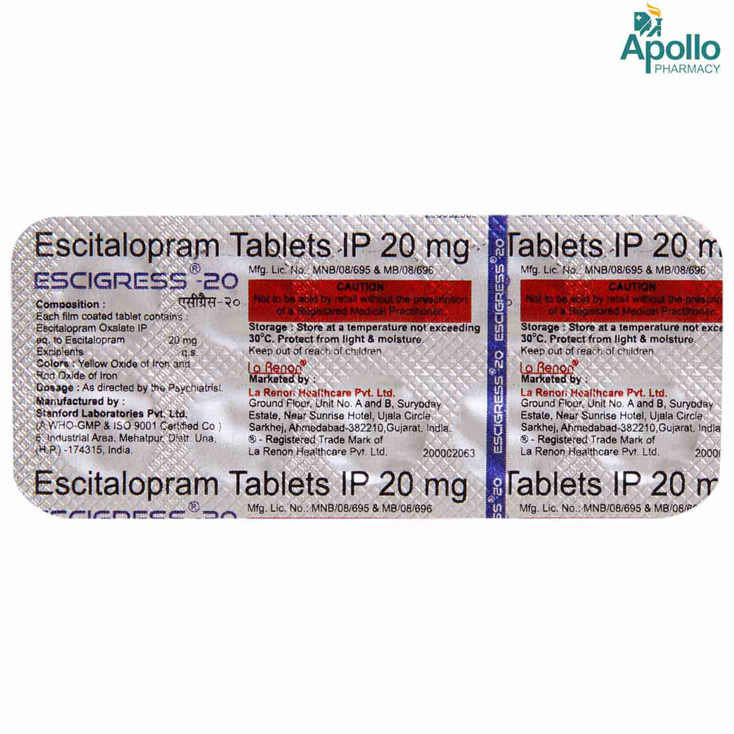 Escigress-20 Tablet 10's Price, Uses, Side Effects, Composition ...