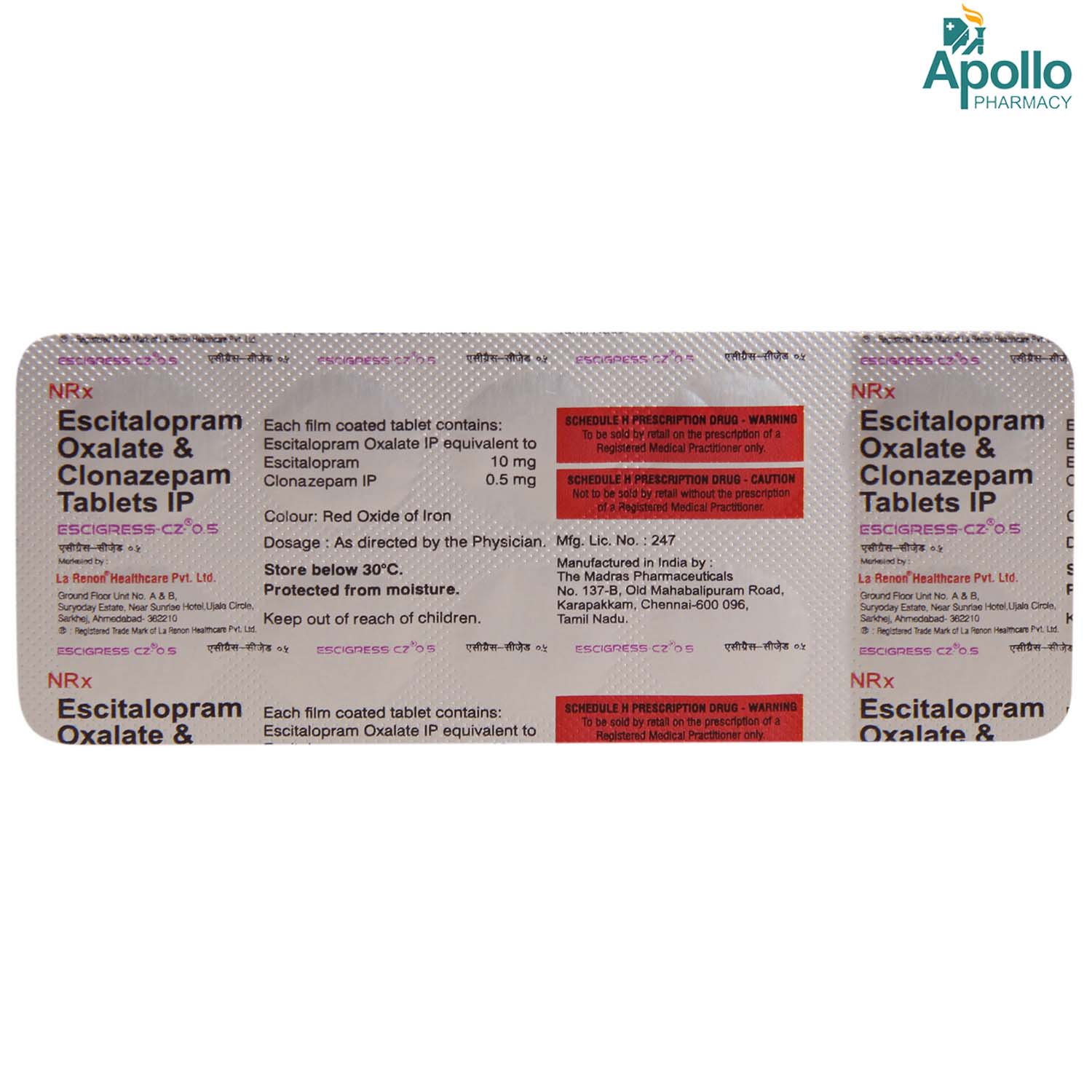 Escigress CZ 0.5 mg Tablet 10's, Pack of 10 TabletS Escigress CZ 0.5 mg Tablet 10's, Pack of 10 TabletS