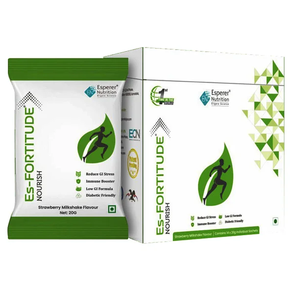 ES-Fortitude Nourish Strawberry Milkshake Flavour Powder, 280 gm (20gm x 14 Sachets)