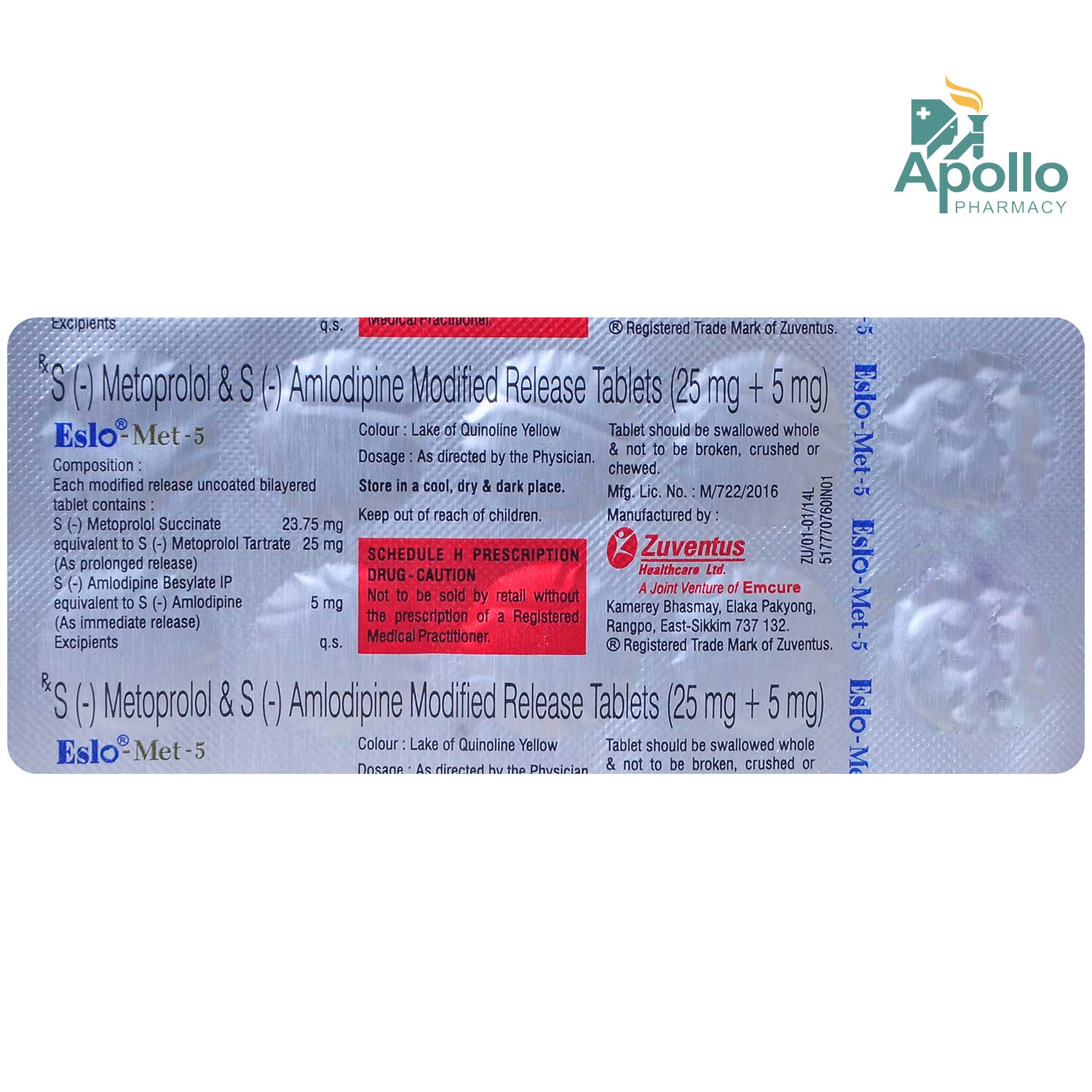 Eslo-Met-5 Tablet 10's, Pack of 10 TABLETS Eslo-Met-5 Tablet 10's, Pack of 10 TABLETS