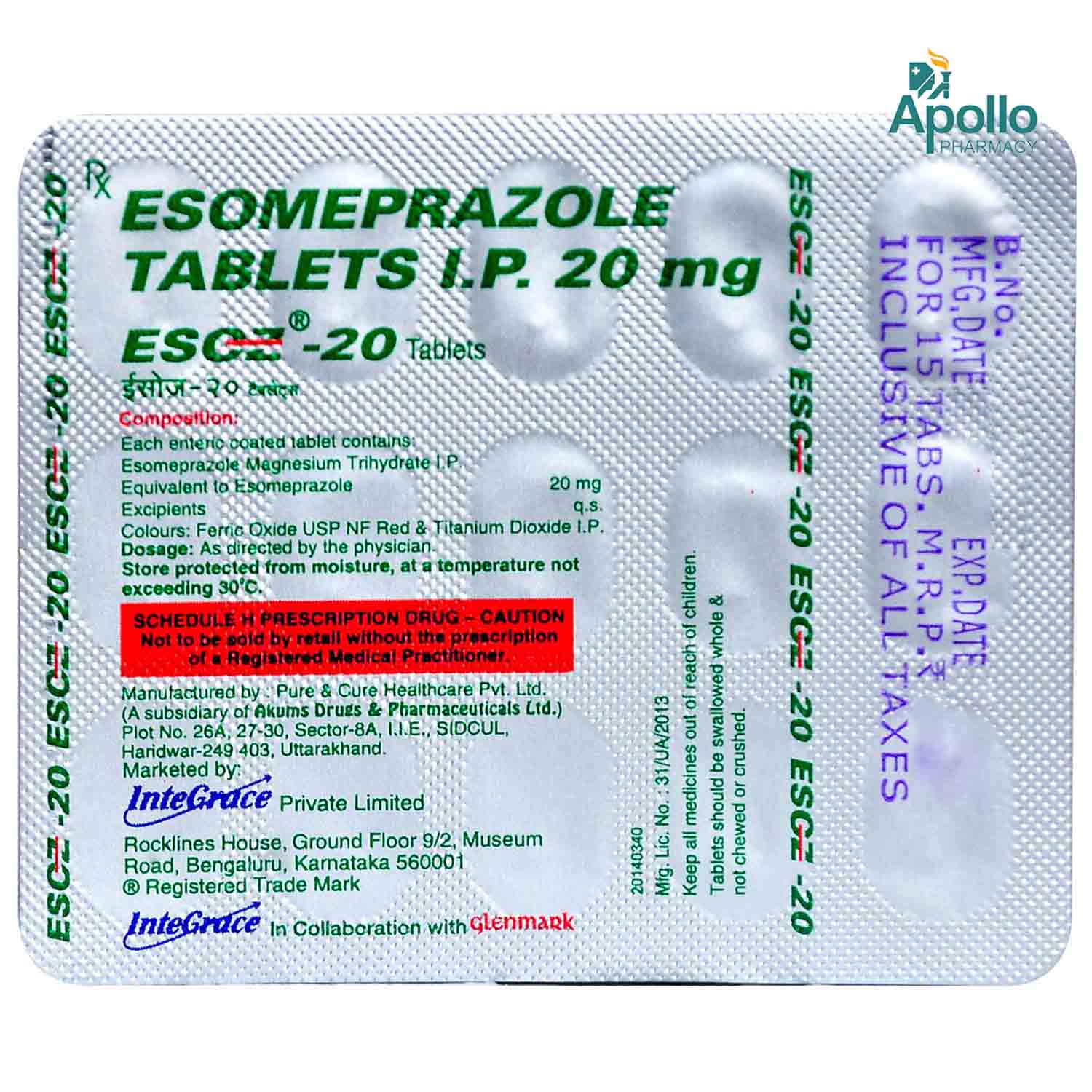 Esoz 20 mg Tablet 15's, Pack of 15 IndiaS Esoz 20 mg Tablet 15's, Pack of 15 IndiaS