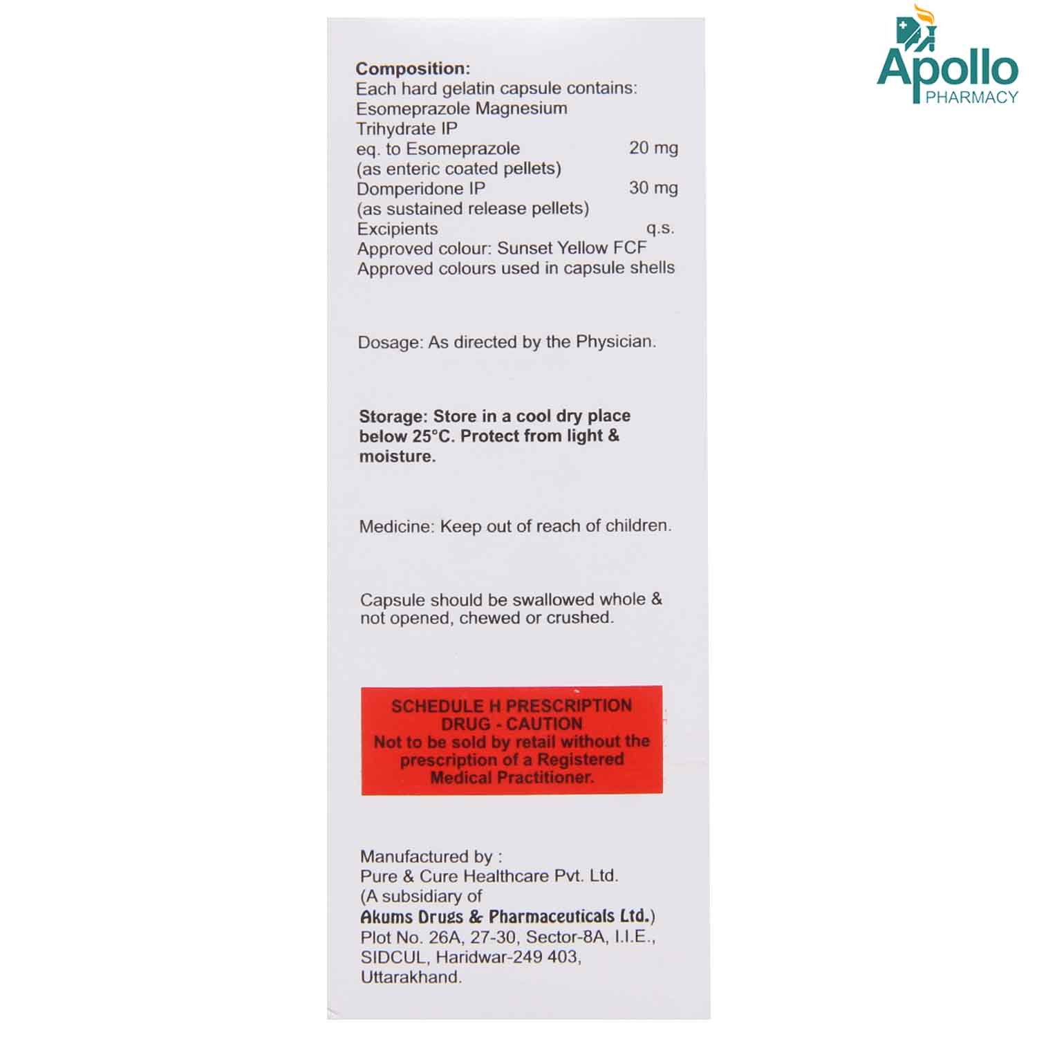 Esoz D 20 Capsule 15's, Pack of 15 CAPSULES Esoz D 20 Capsule 15's, Pack of 15 CAPSULES