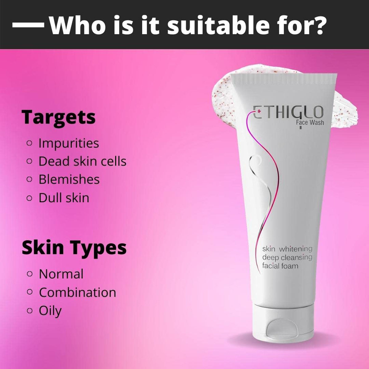 Ethiglo Skin Whitening Deep Cleansing Facial Foam Face Wash, 70 ml
