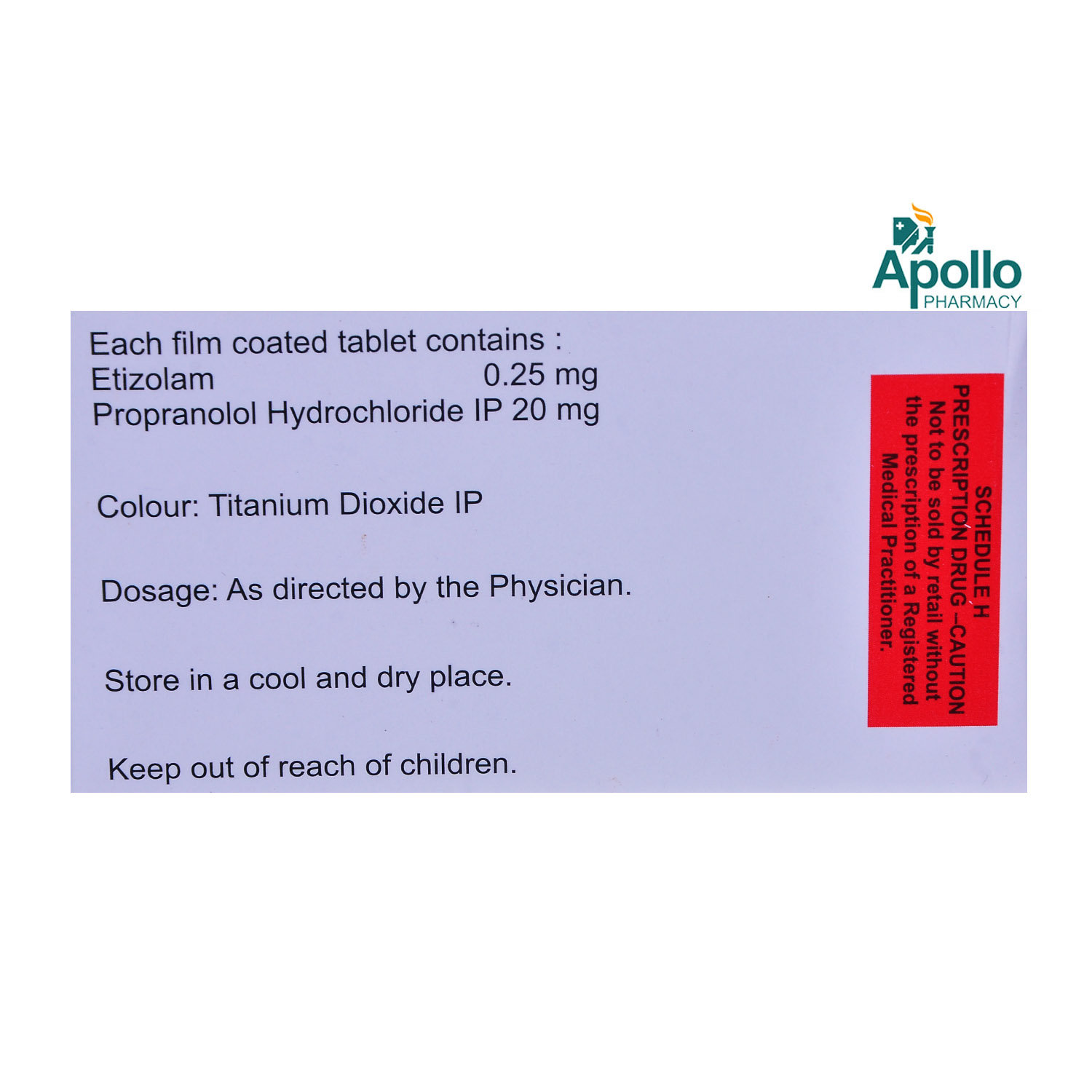 Etizola Beta 0.25 Tablet 10's, Pack of 10 TABLETS Etizola Beta 0.25 Tablet 10's, Pack of 10 TABLETS