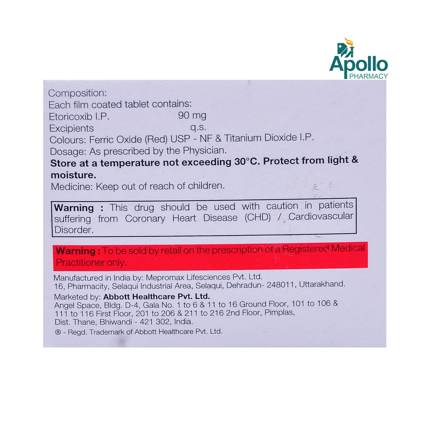 Etody 90 Tablet 10's, Pack of 10 TABLETS Etody 90 Tablet 10's, Pack of 10 TABLETS