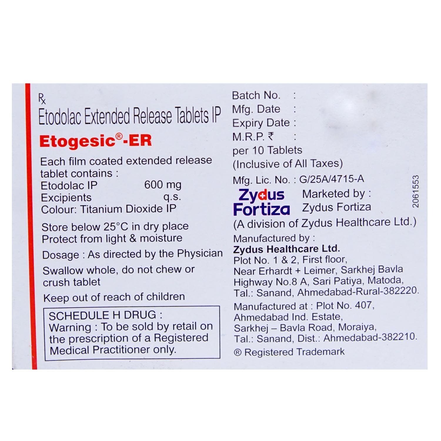 Etogesic-ER Tablet 10's, Pack of 10 TABLETS Etogesic-ER Tablet 10's, Pack of 10 TABLETS