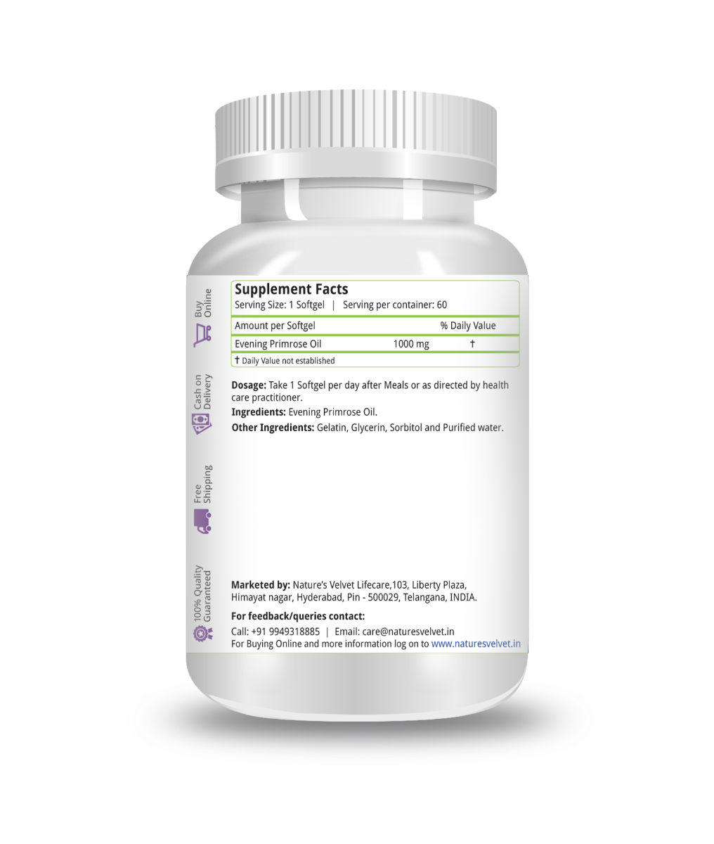 Nature's Velvet Evening Primrose Oil 1000 mg, 60 Softgels, Pack of 1 