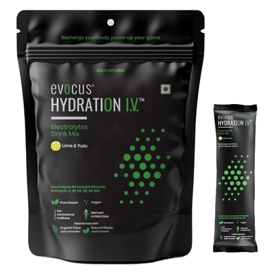 Evocus Hydration I.V. Electrolytes Drink Mix Lime &amp; Yuzu Flavour Powder, 42 gm (7gm x 6 Sachet), Pack of 1