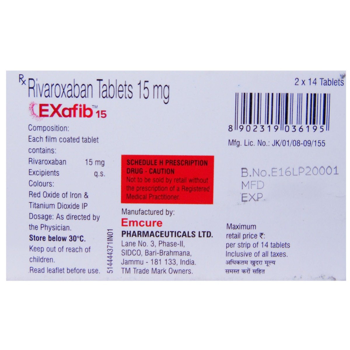 Exafib 15 Tablet 14's, Pack of 14 TABLETS Exafib 15 Tablet 14's, Pack of 14 TABLETS