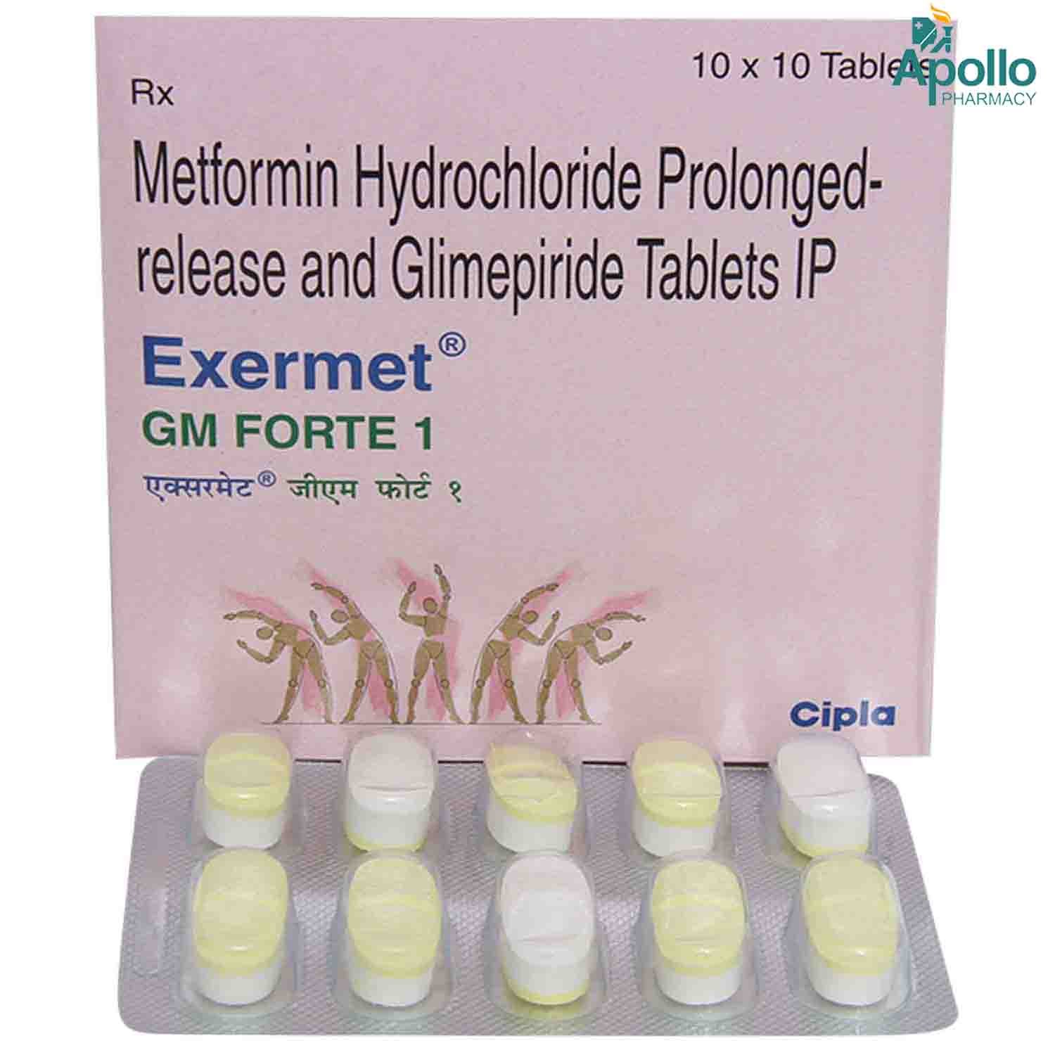 Exermet GM Forte 1 Tablet 10's, Pack of 10 TabletS Exermet GM Forte 1 Tablet 10's, Pack of 10 TabletS